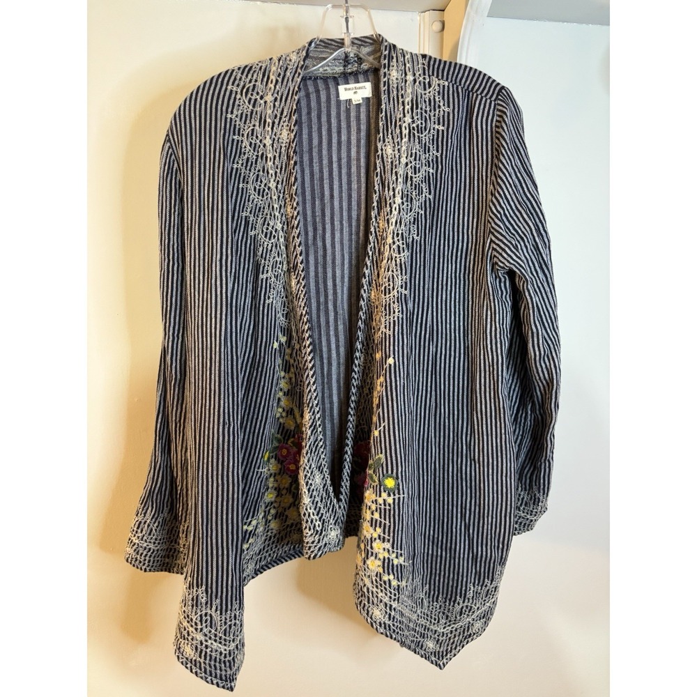 WORLD MARKET Black & White Floral Embroidered Short Kimono S/M Jacket Boho